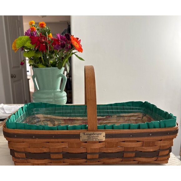 1988 Longaberger JW Collection Large Gathering Basket W/Fabric and Plastic Line - Picture 1 of 16